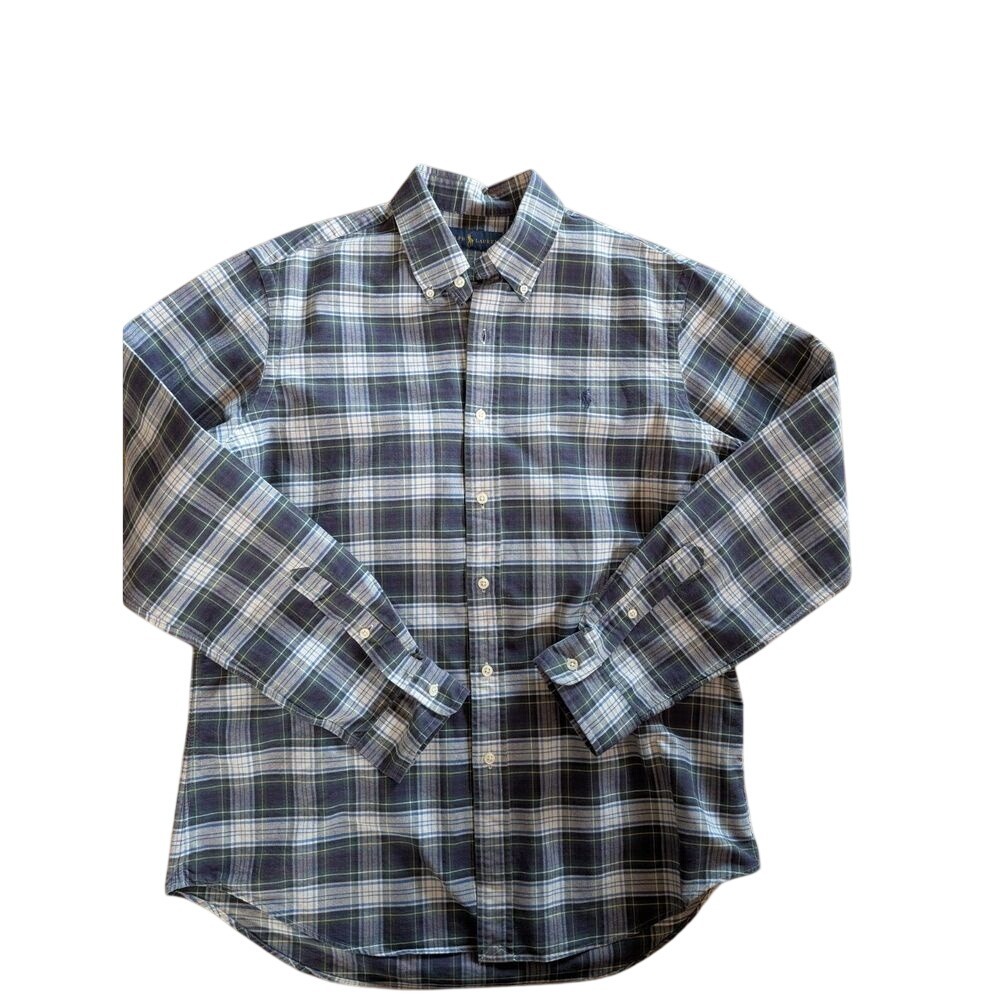 Men's Ralph Lauren Plaid Tartan 100% Cotton Long Sleeve Button Up‎ Size Large